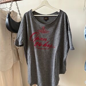 Vivienne Westwood Gray Striped Tee with Red Logo on front and back